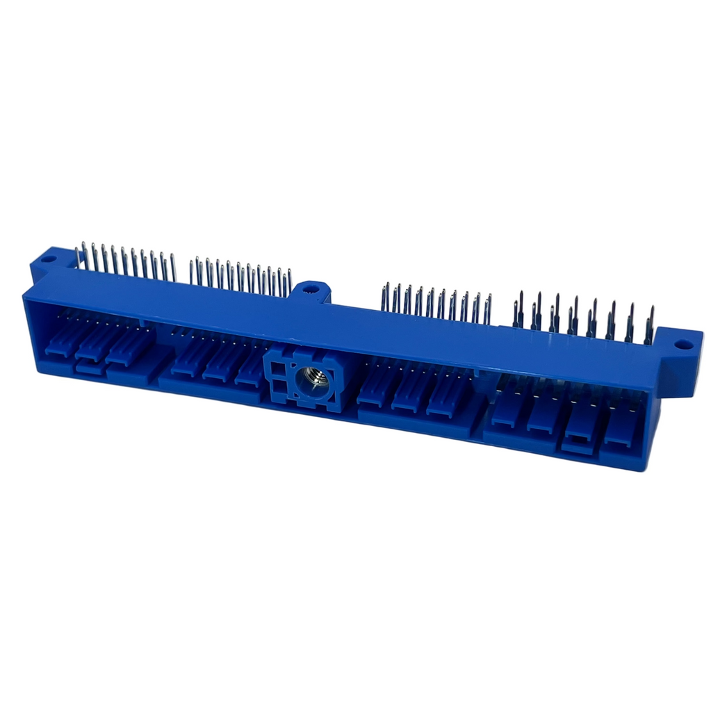 Blue electronic connector on a white background