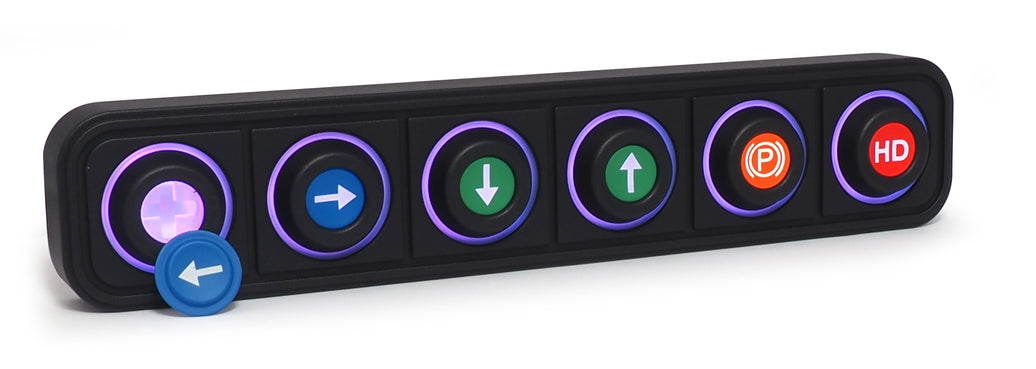 Control panel with various buttons on a white background